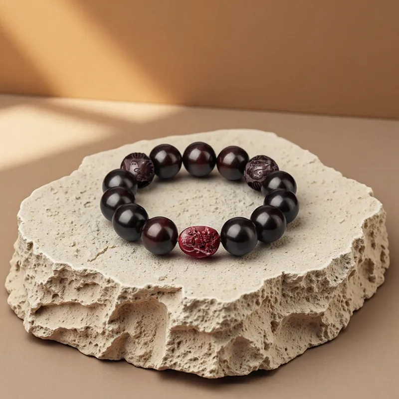 Moonstone Edge Small Leaf Red Sandalwood Bracelets Unisex-6