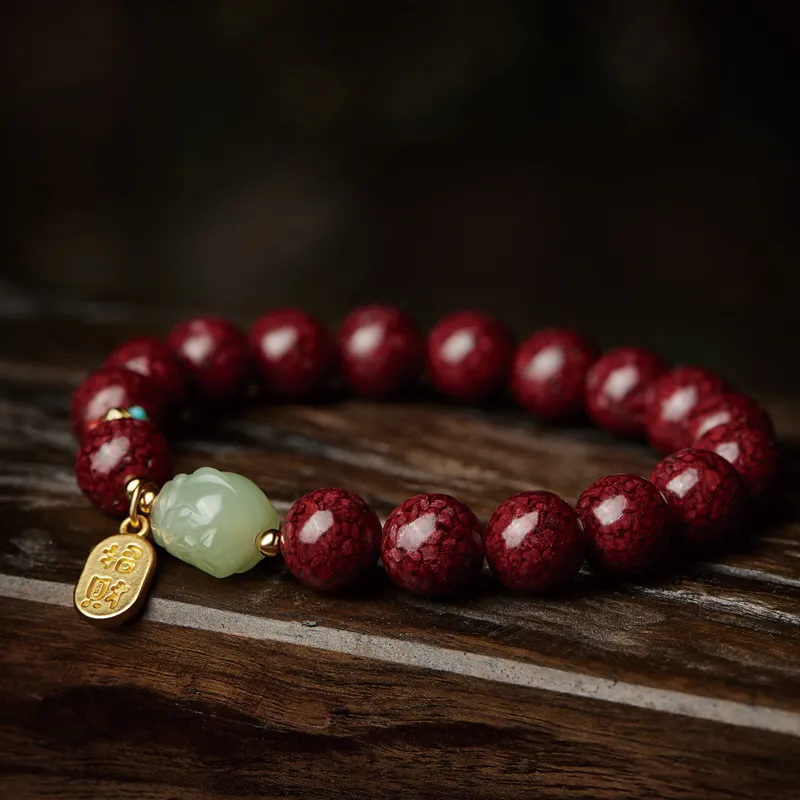 Moonstone Edge Reconstructed Cinnabar Jade Bracelets Unisex-5