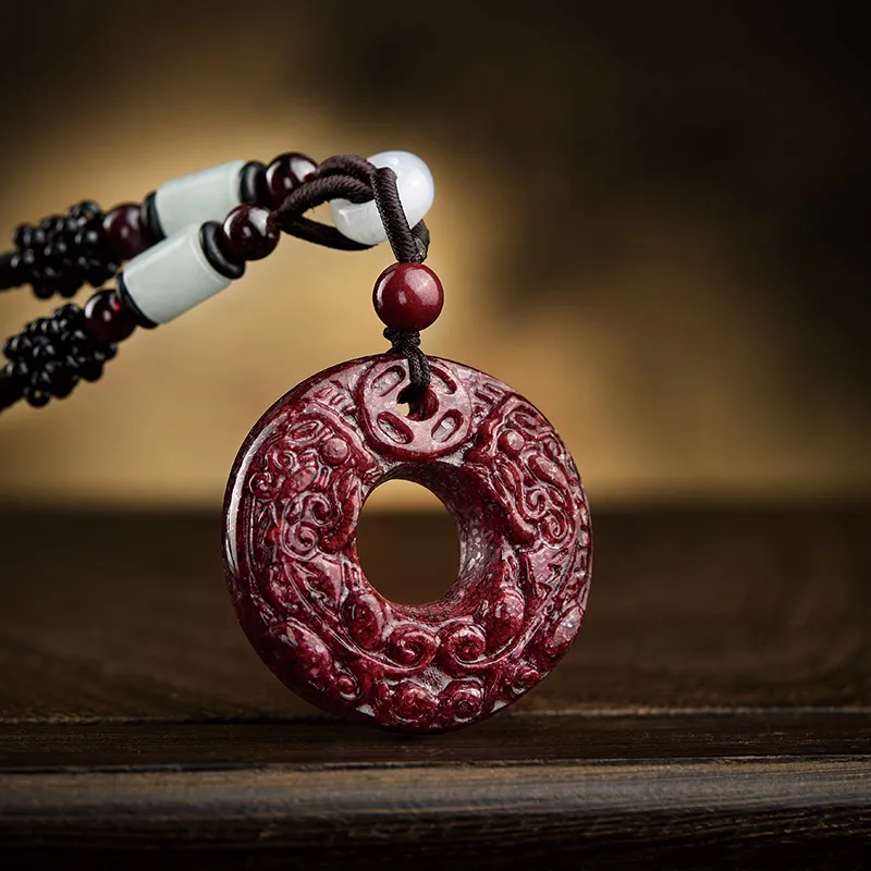 Moonstone Edge Reconstructed Cinnabar Jade Pendants Unisex-2