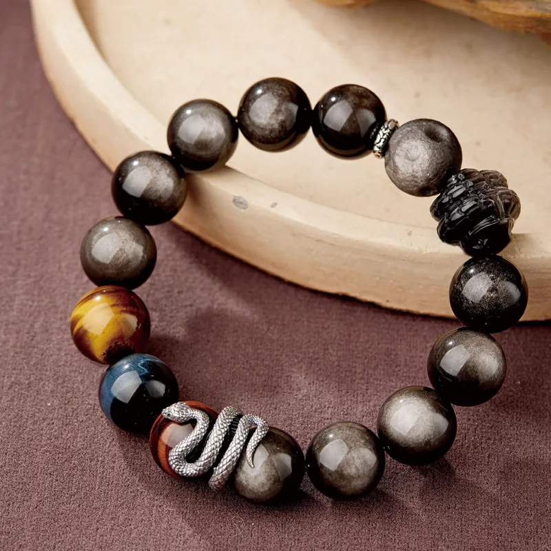 Moonstone Edge Obsidian Bracelets Unisex-7