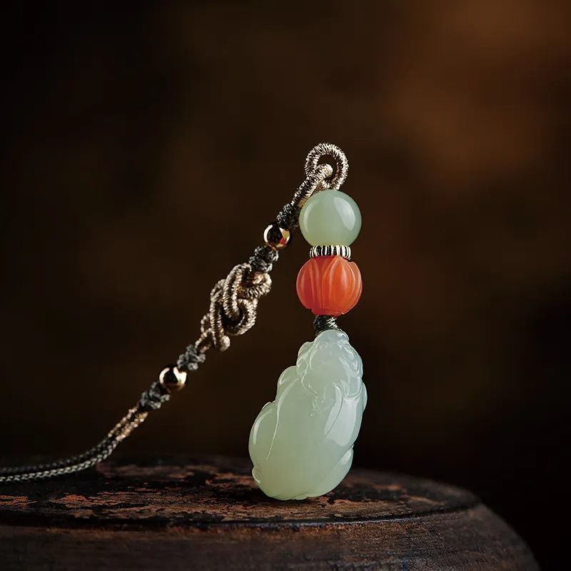 Moonstone Edge Hetian Jade Pendants Unisex Pale Greenish White Jade-4