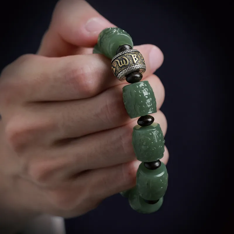 Moonstone Edge Hetian Jade Bracelets Men's Green Jade-1