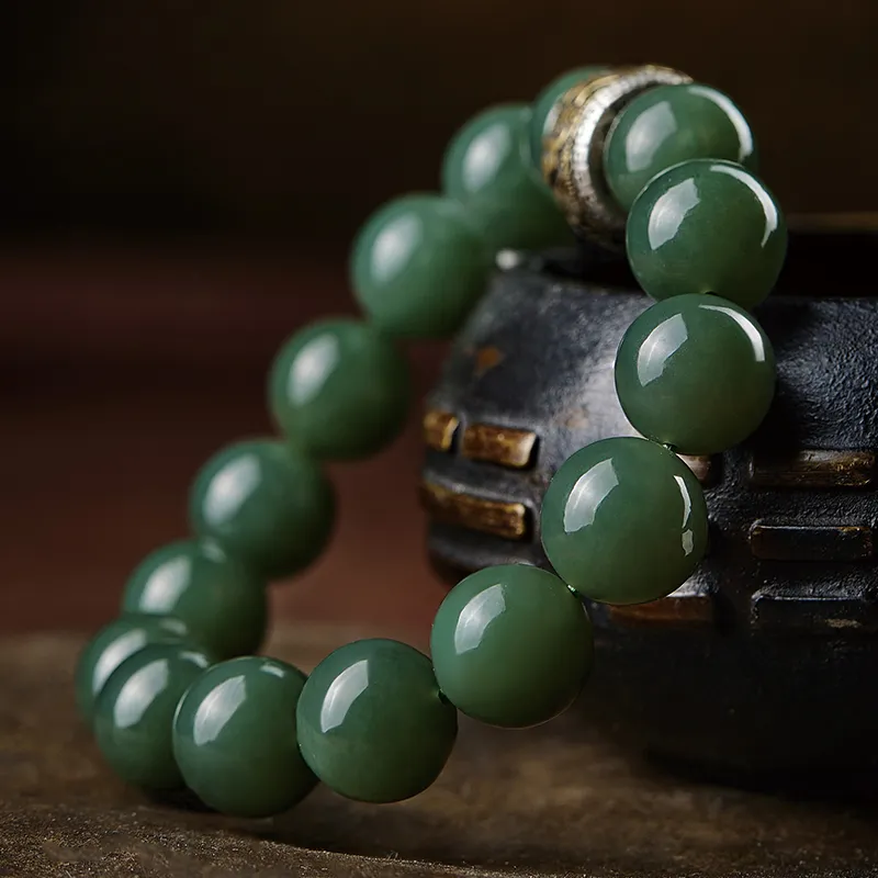 Moonstone Edge Hetian Jade Bracelets Men's Green Jade-5