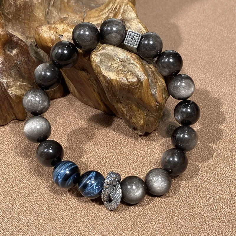 Moonstone Edge Obsidian Bracelets Unisex-4