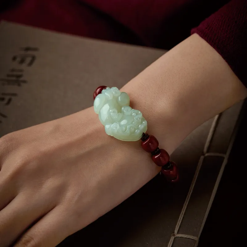 Moonstone Edge Reconstructed Cinnabar Jade Bracelets Unisex-4