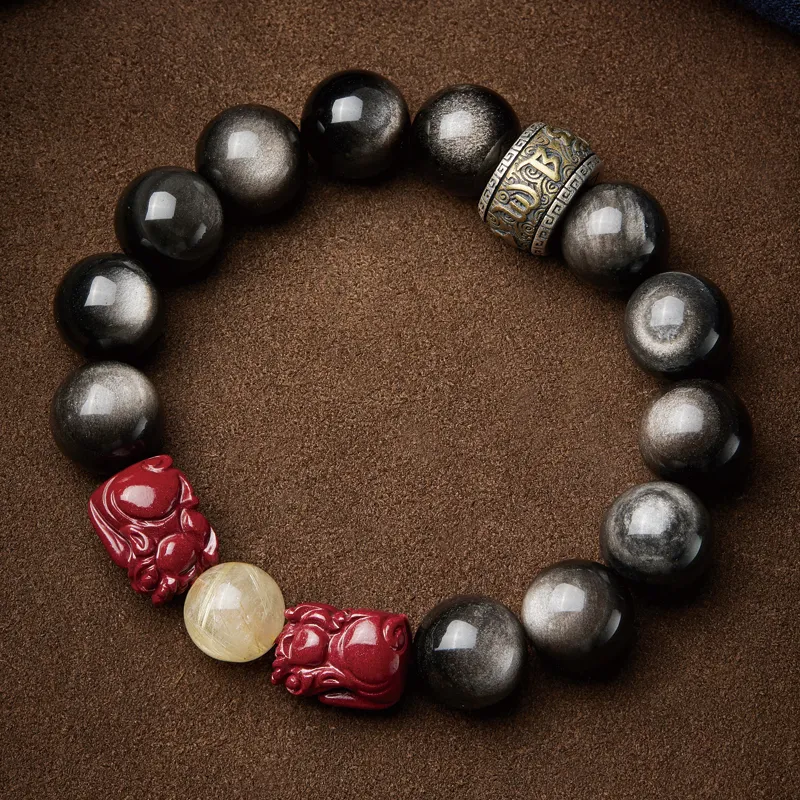 Moonstone Edge Obsidian Bracelets Unisex-1