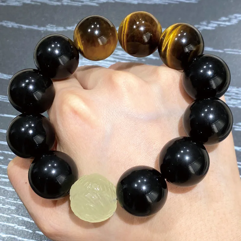 Moonstone Edge Natural Obsidian Bracelets Men's-5