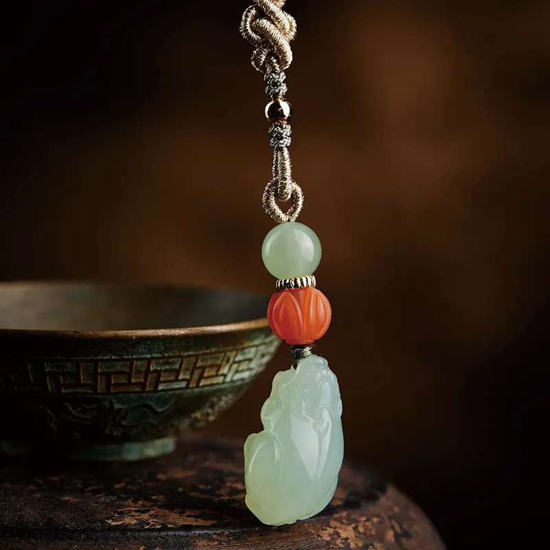 Moonstone Edge Hetian Jade Pendants Unisex Pale Greenish White Jade-3