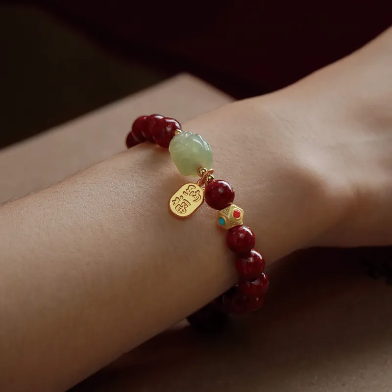 Moonstone Edge Reconstructed Cinnabar Jade Bracelets Unisex-4