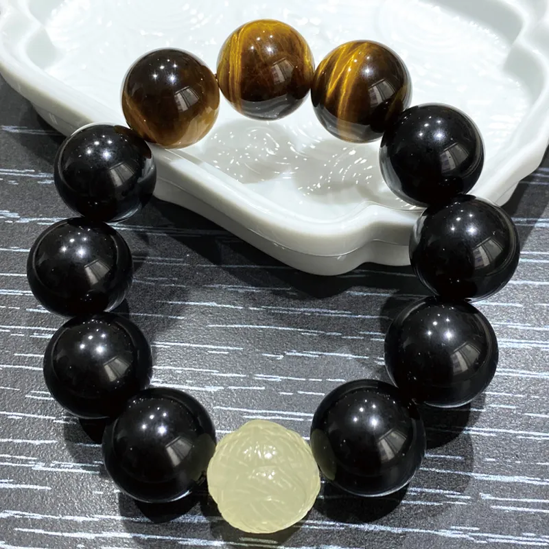 Moonstone Edge Natural Obsidian Bracelets Men's-2