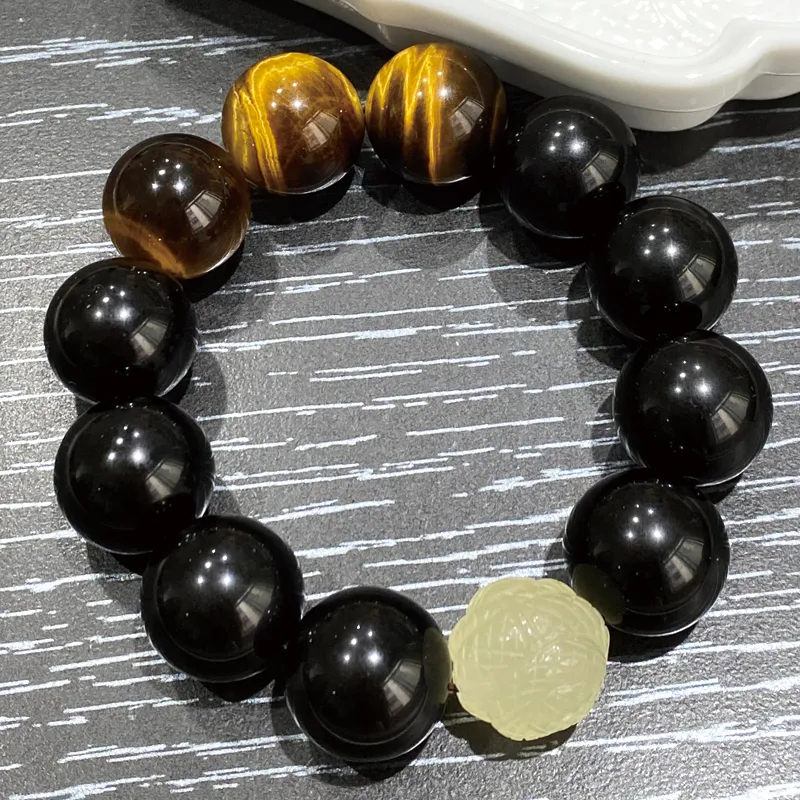 Moonstone Edge Natural Obsidian Bracelets Men's-4