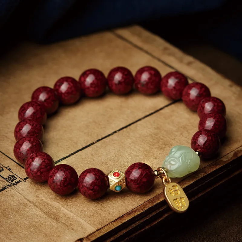 Moonstone Edge Reconstructed Cinnabar Jade Bracelets Unisex-1