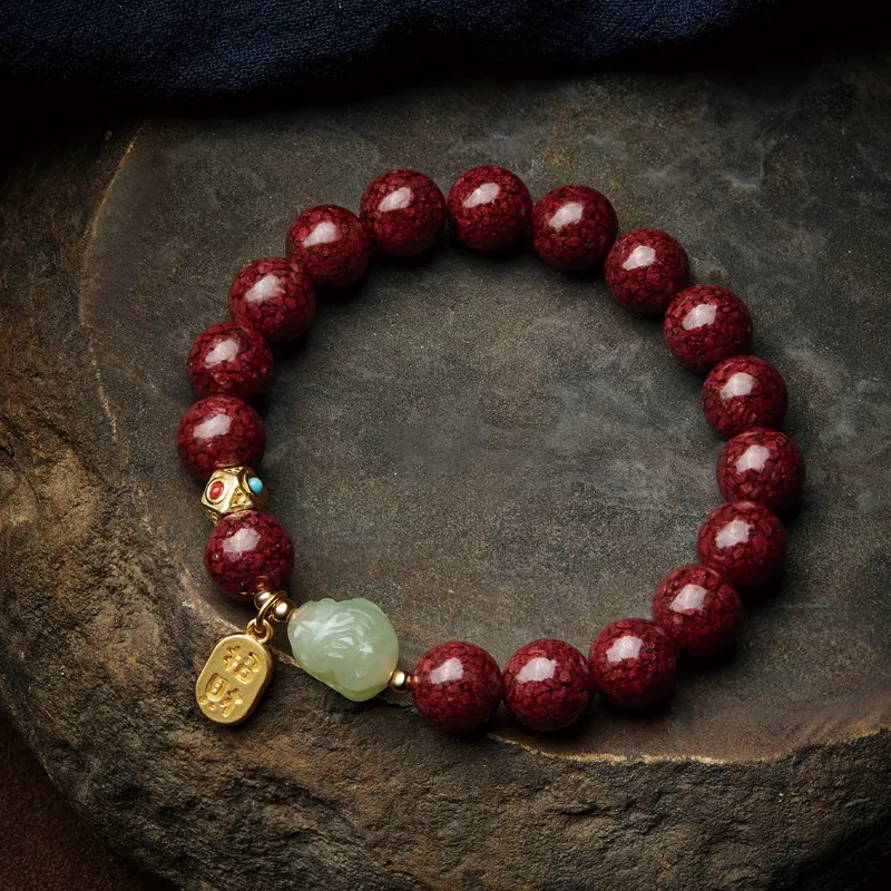 Moonstone Edge Reconstructed Cinnabar Jade Bracelets Unisex-2