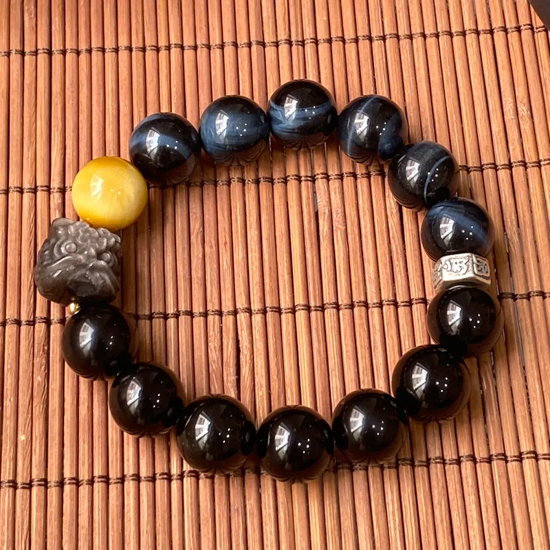 Moonstone Edge Obsidian Bracelets Unisex-1