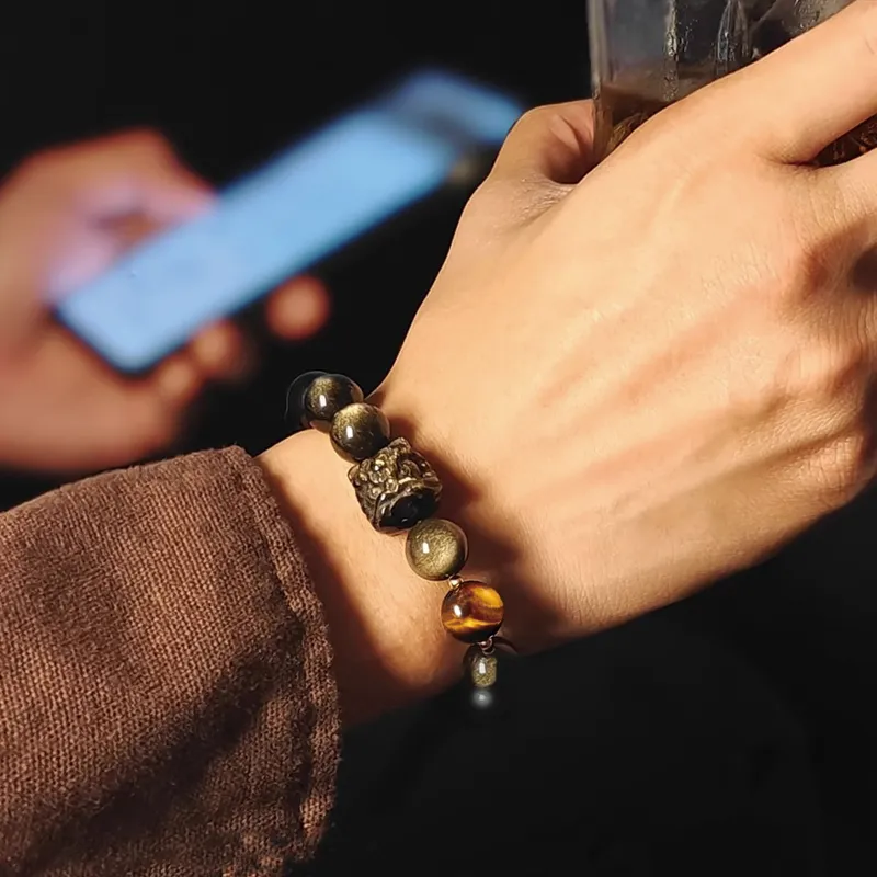 Moonstone Edge Obsidian Bracelets Unisex-3