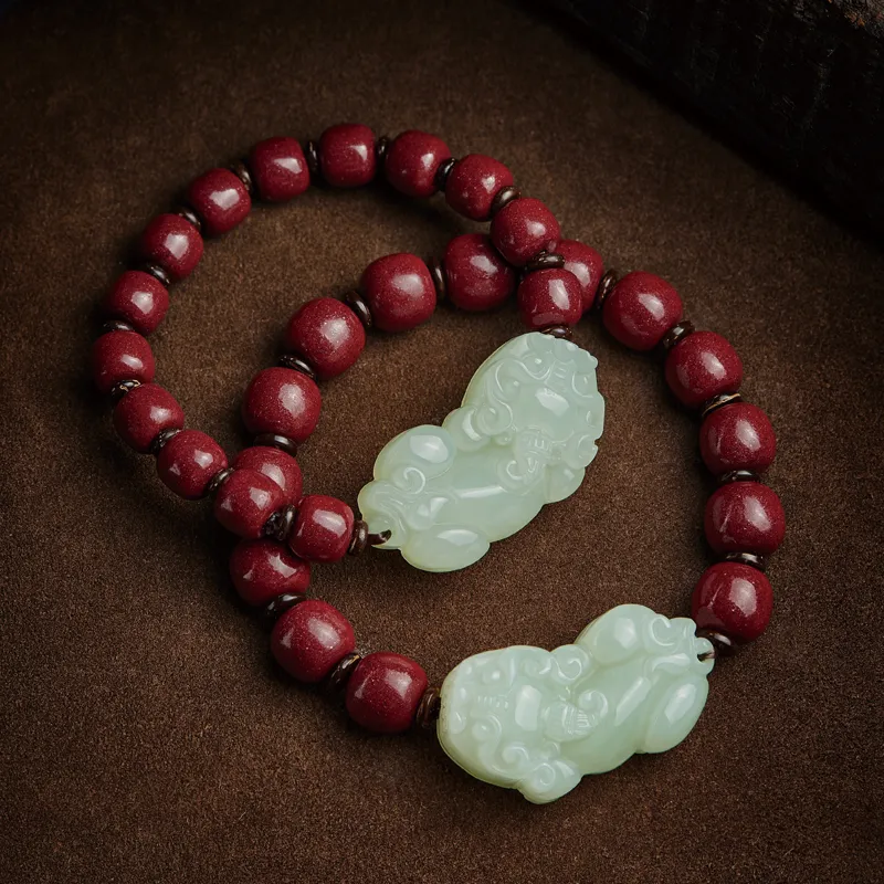 Moonstone Edge Reconstructed Cinnabar Jade Bracelets Unisex-3