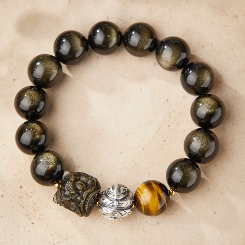Moonstone Edge Obsidian Bracelets Unisex-6