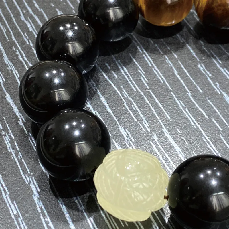 Moonstone Edge Natural Obsidian Bracelets Men's-3