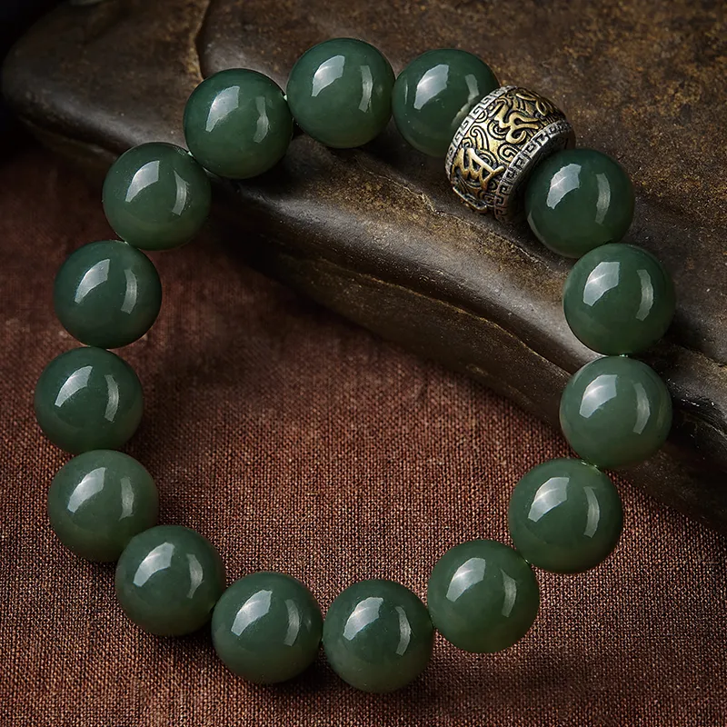 Moonstone Edge Hetian Jade Bracelets Men's Green Jade-4
