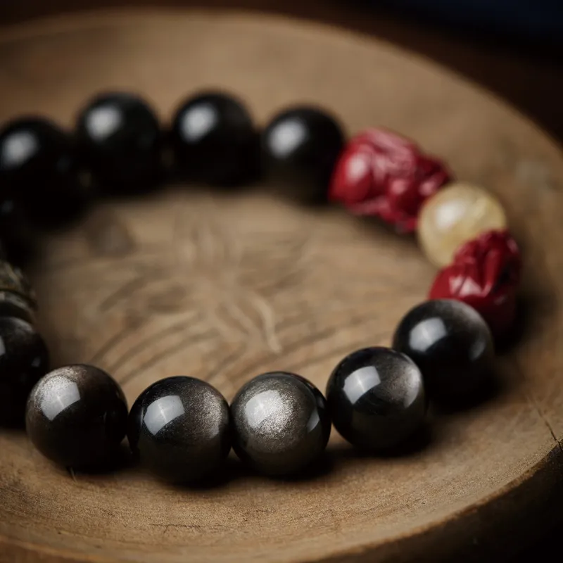 Moonstone Edge Obsidian Bracelets Unisex-3
