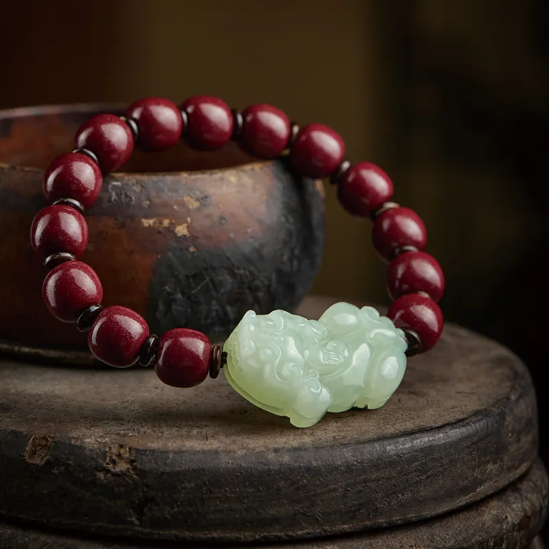 Moonstone Edge Reconstructed Cinnabar Jade Bracelets Unisex-2
