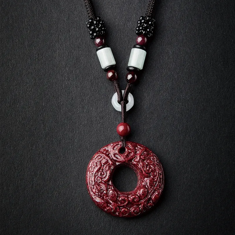 Moonstone Edge Reconstructed Cinnabar Jade Pendants Unisex-4