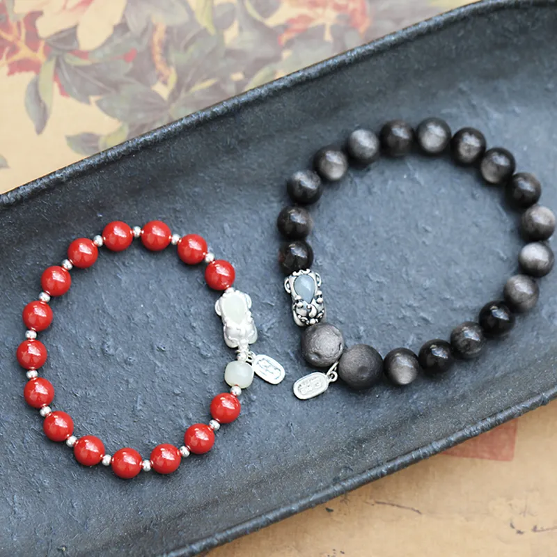 Moonstone Edge Obsidian Bracelets Unisex-5