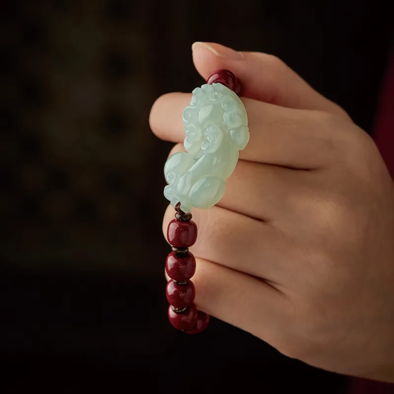 Moonstone Edge Reconstructed Cinnabar Jade Bracelets Unisex-5