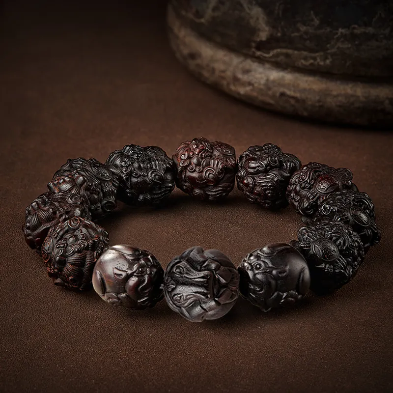 Moonstone Edge Small Leaf Red Sandalwood Bracelets Men's-8