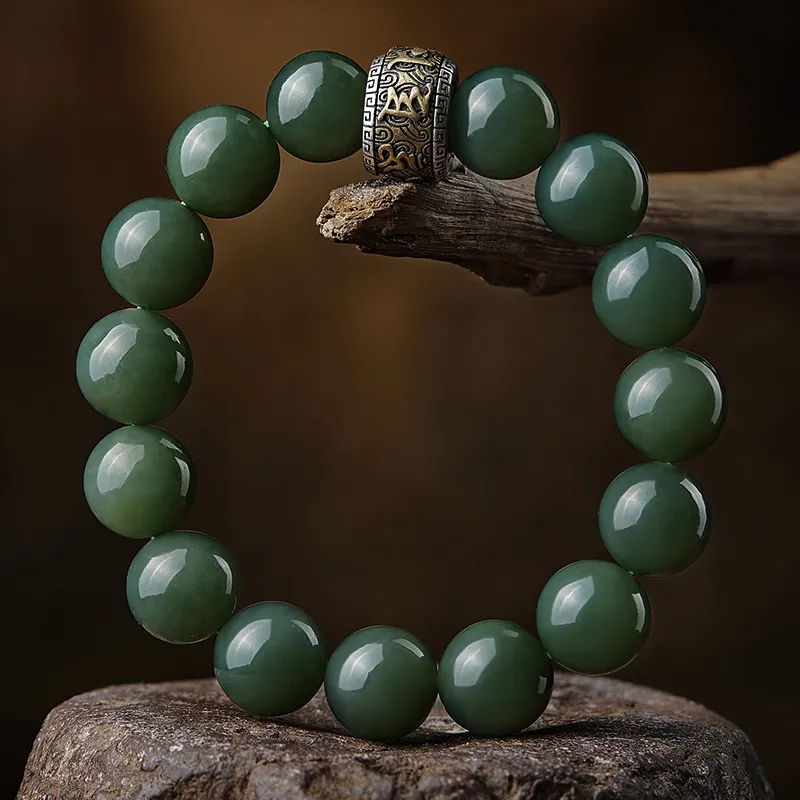 Moonstone Edge Hetian Jade Bracelets Men's Green Jade-3