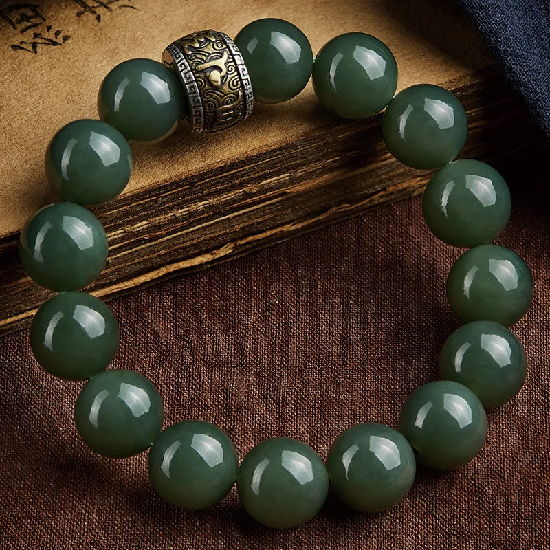 Moonstone Edge Hetian Jade Bracelets Men's Green Jade-2