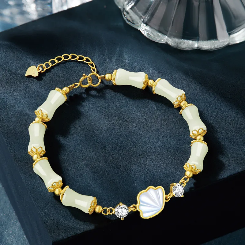Moonstone Edge Hetian Jade Bracelets Pale Greenish White Jade Women's-3