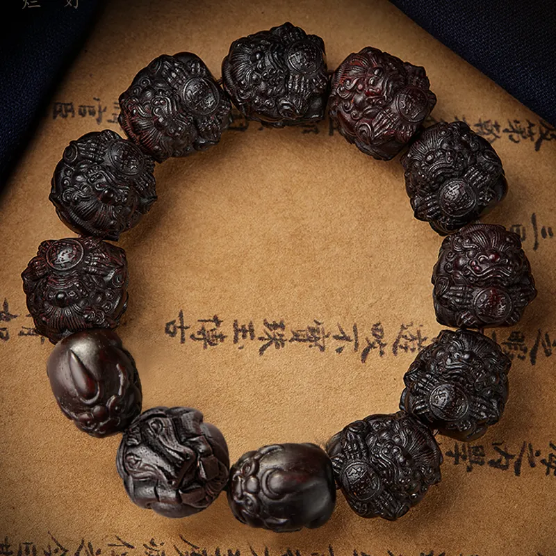 Moonstone Edge Small Leaf Red Sandalwood Bracelets Men's-7