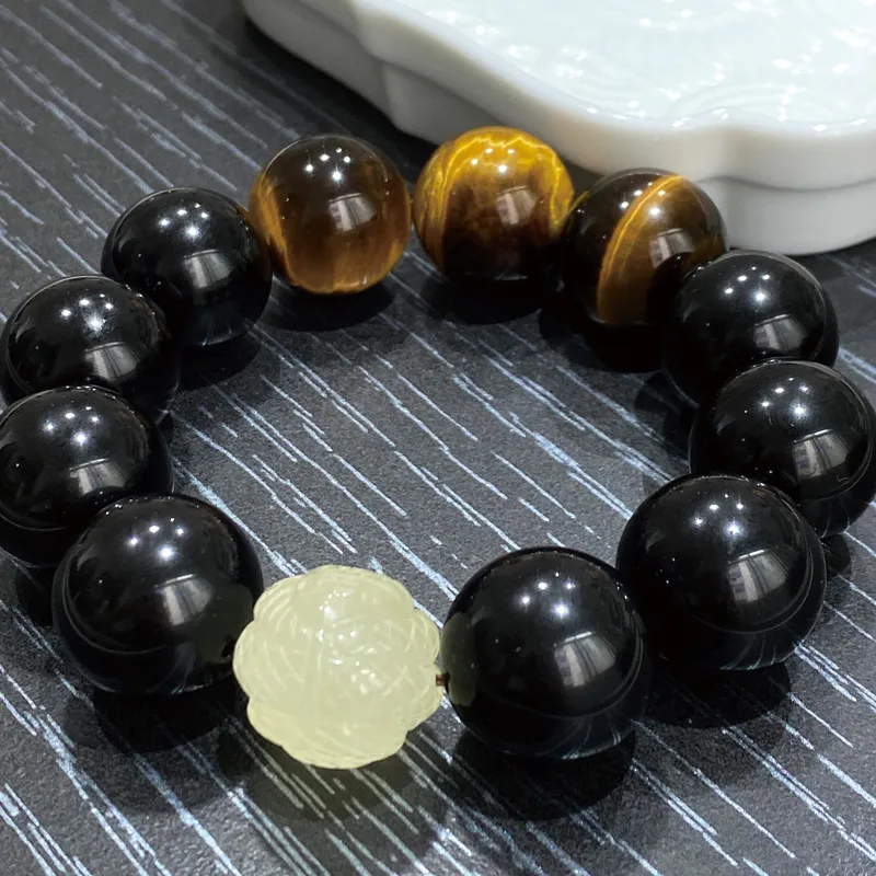 Moonstone Edge Natural Obsidian Bracelets Men's-1