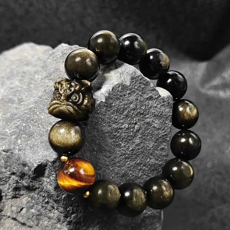 Moonstone Edge Obsidian Bracelets Unisex-4