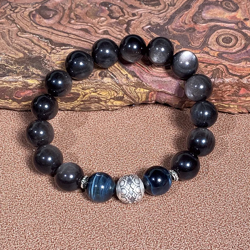 Moonstone Edge Obsidian Bracelets Men's-2