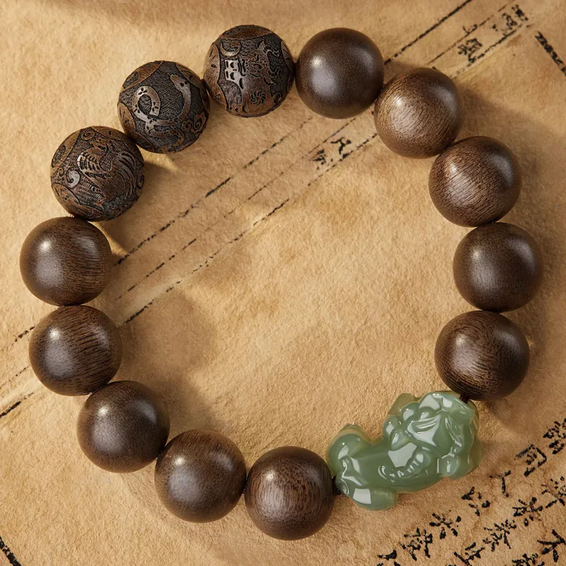 Moonstone Edge Agarwood Precious Wood Bracelets Men's-5