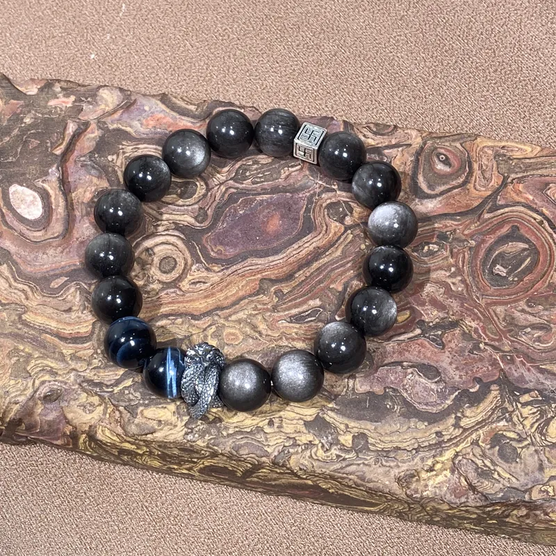 Moonstone Edge Obsidian Bracelets Unisex-5