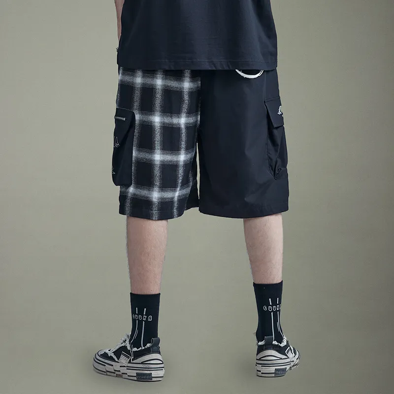 GUUKA TECH Casual Shorts Unisex Black White Plaid-2