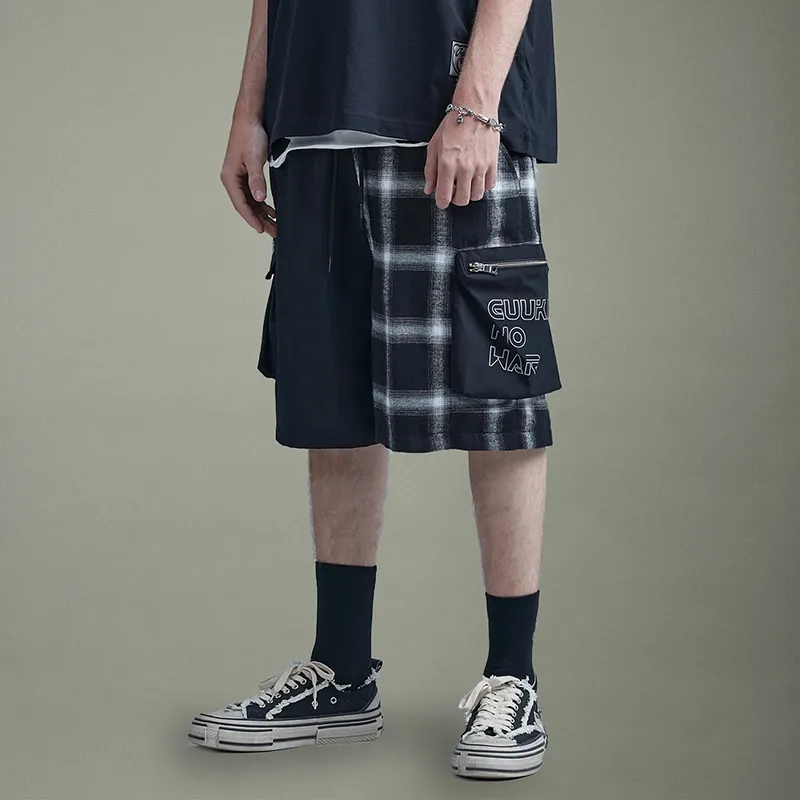 GUUKA TECH Casual Shorts Unisex Black White Plaid-1