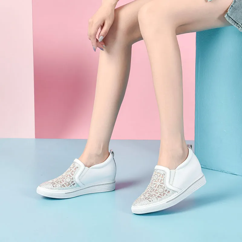 DG Durable Breathable Low Top Casual Shoes 5cm Women's White-3