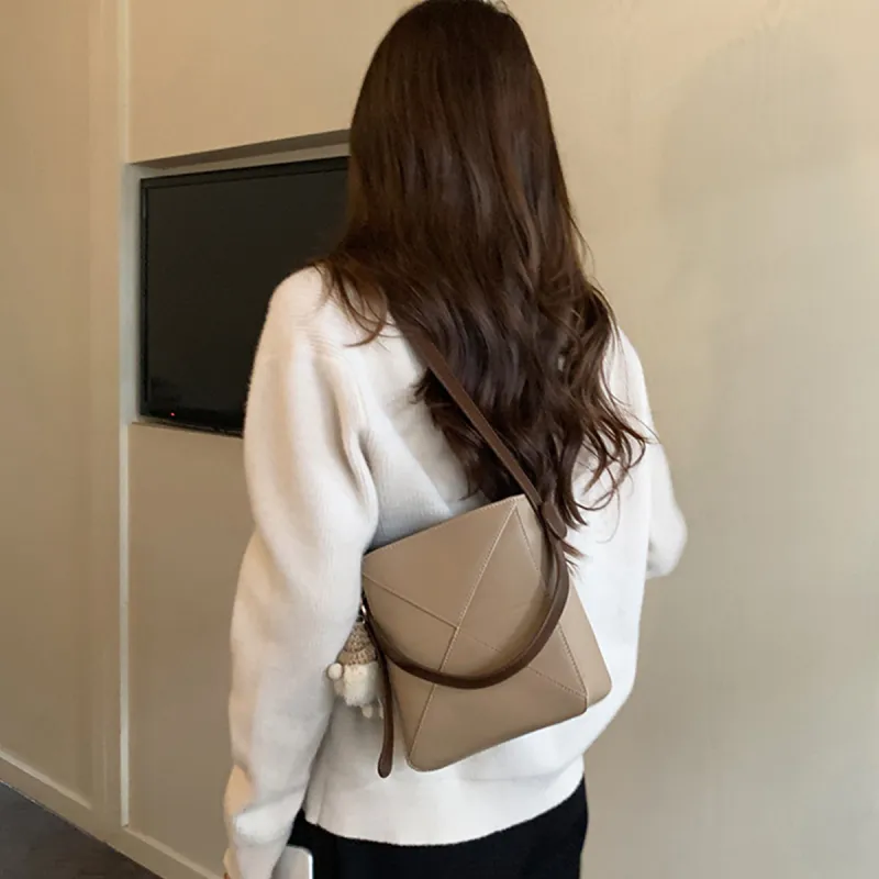 Safiya Synthetic Leather With Cow Leather Portable Crossbody Bag, Shoulder Bag Women's Khaki/Caramel-2