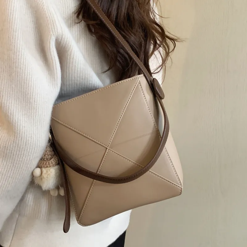Safiya Synthetic Leather With Cow Leather Portable Crossbody Bag, Shoulder Bag Women's Khaki/Caramel-1