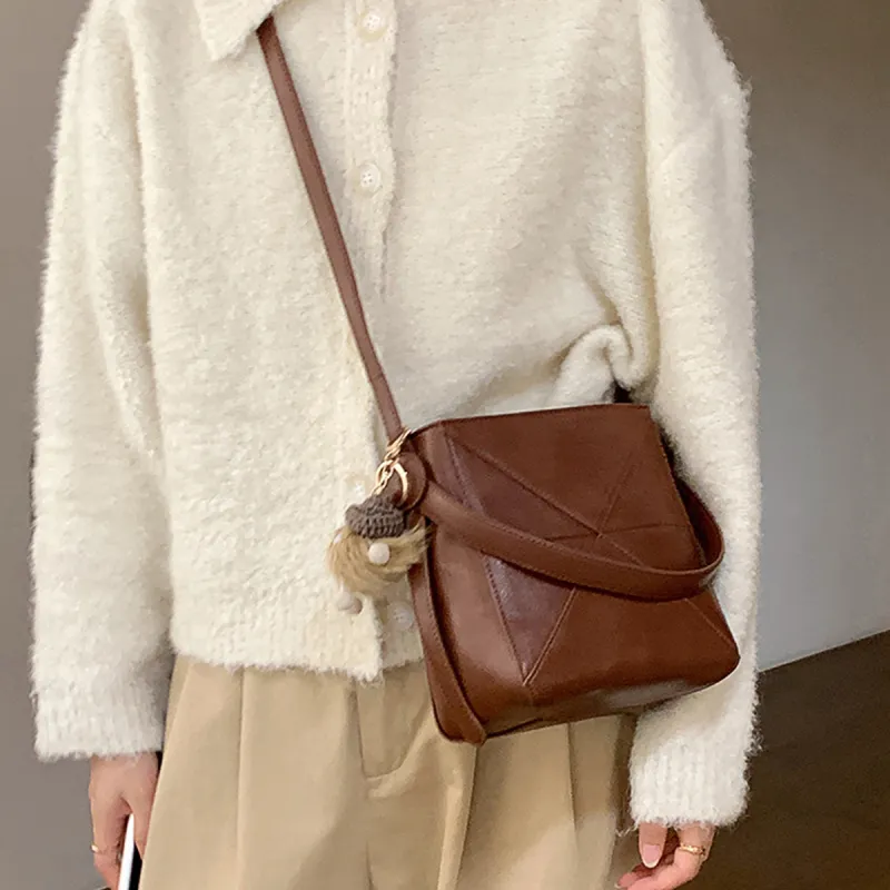 Safiya Synthetic Leather With Cow Leather Portable Crossbody Bag, Shoulder Bag Women's Khaki/Caramel-7