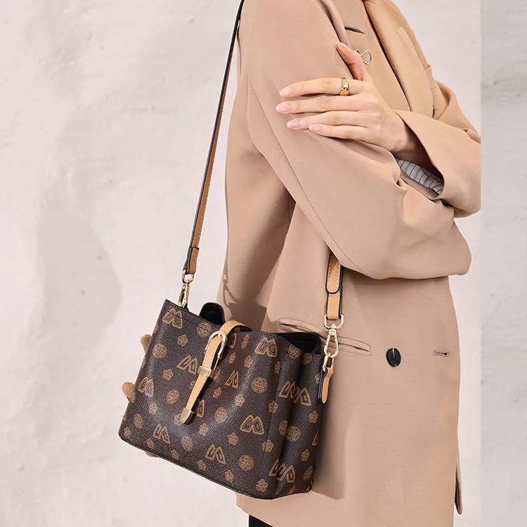 Safiya PVC Bucket Bag Tote Bag Crossbody Bag Shoulder Bag Medium Size Women's Coffee/White-1