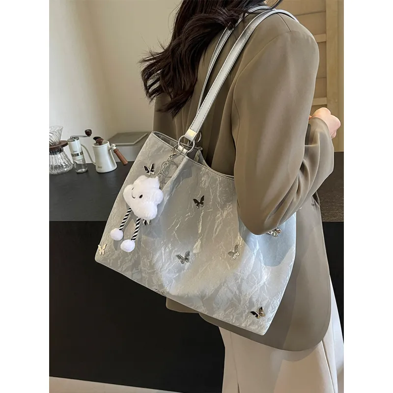 Safiya Synthetic Leather Tote Bag Shopping Bag Shoulder Bags Women's Black/White-7