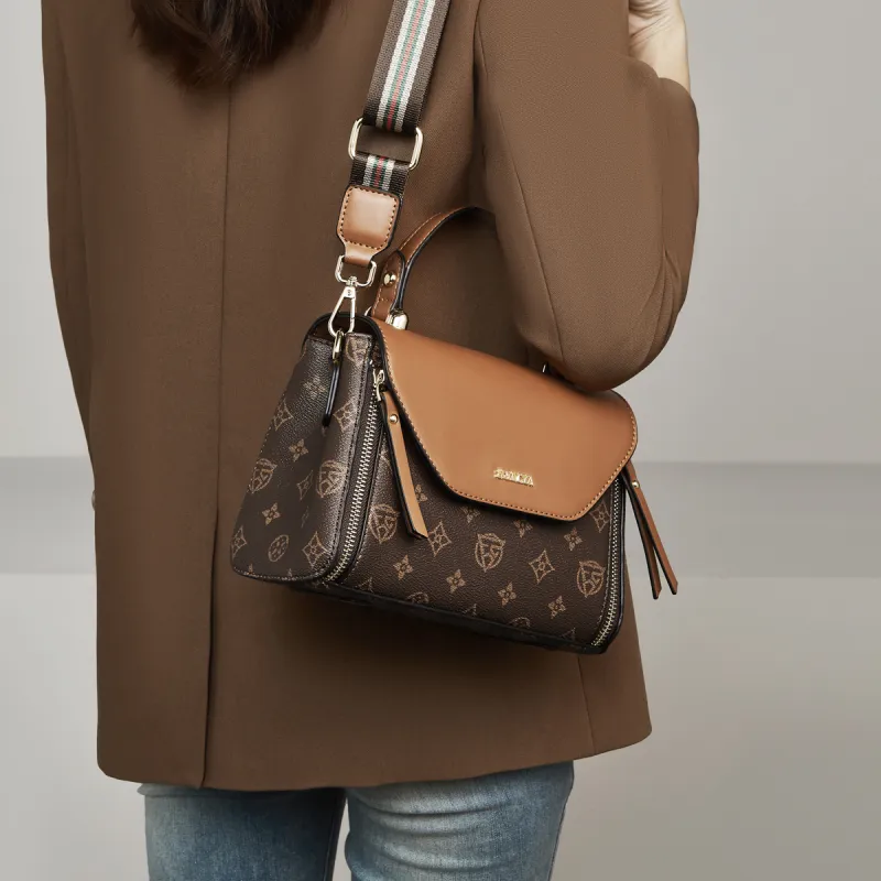 Safiya Synthetic Leather Handbag, Crossbody Bag Women's Coffee-3