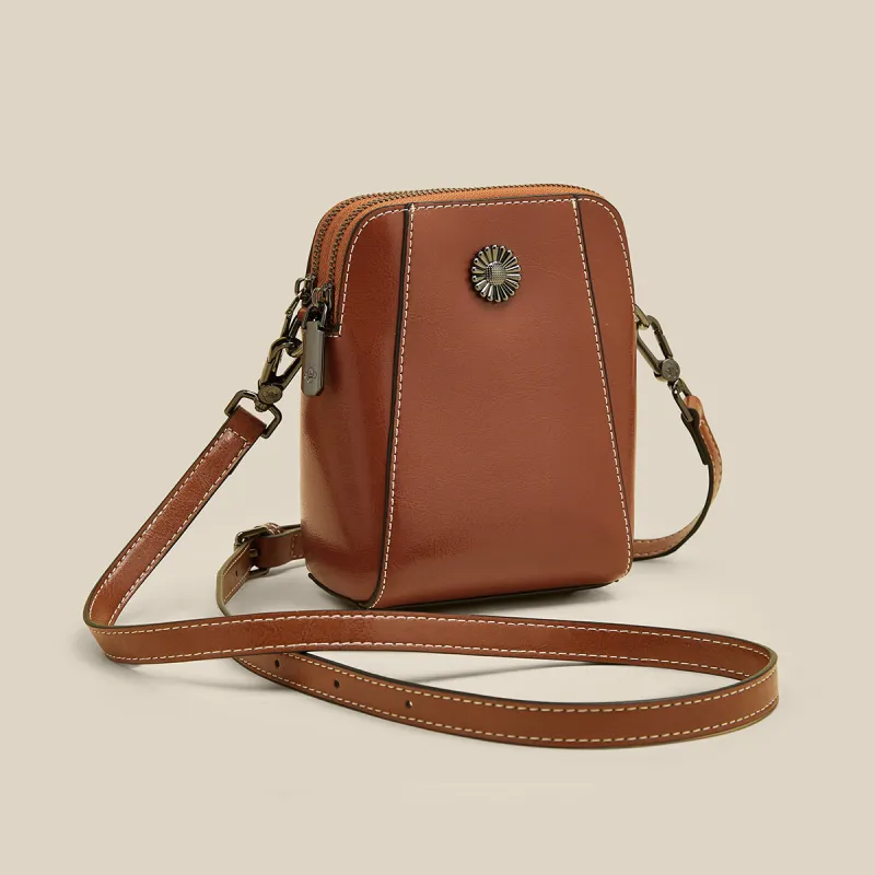 Safiya Cow Leather Crossbody Bag Small Size Women's Brown-4