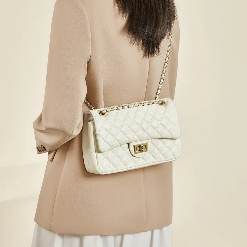 Safiya Cow Leather Shoulder Bag, Crossbody Bag Women's White-2