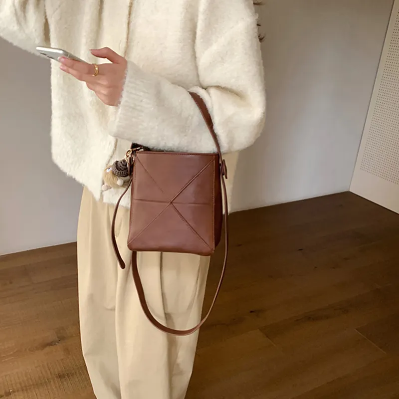 Safiya Synthetic Leather With Cow Leather Portable Crossbody Bag, Shoulder Bag Women's Khaki/Caramel-8